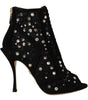 Dolce & Gabbana Black Crystals Heels Zipper Short Boots Shoes