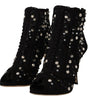 Dolce & Gabbana Black Crystals Heels Zipper Short Boots Shoes