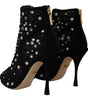 Dolce & Gabbana Black Crystals Heels Zipper Short Boots Shoes