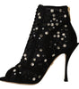 Dolce & Gabbana Black Crystals Heels Zipper Short Boots Shoes