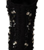 Dolce & Gabbana Black Crystals Heels Zipper Short Boots Shoes