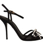 Sandales élégantes Dolce &amp; Gabbana en viscose noire avec bride à la cheville et cristaux