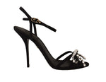 Sandales élégantes Dolce &amp; Gabbana en viscose noire avec bride à la cheville et cristaux