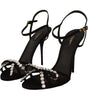 Sandales élégantes Dolce &amp; Gabbana en viscose noire avec bride à la cheville et cristaux