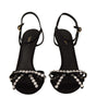 Sandales élégantes Dolce &amp; Gabbana en viscose noire avec bride à la cheville et cristaux