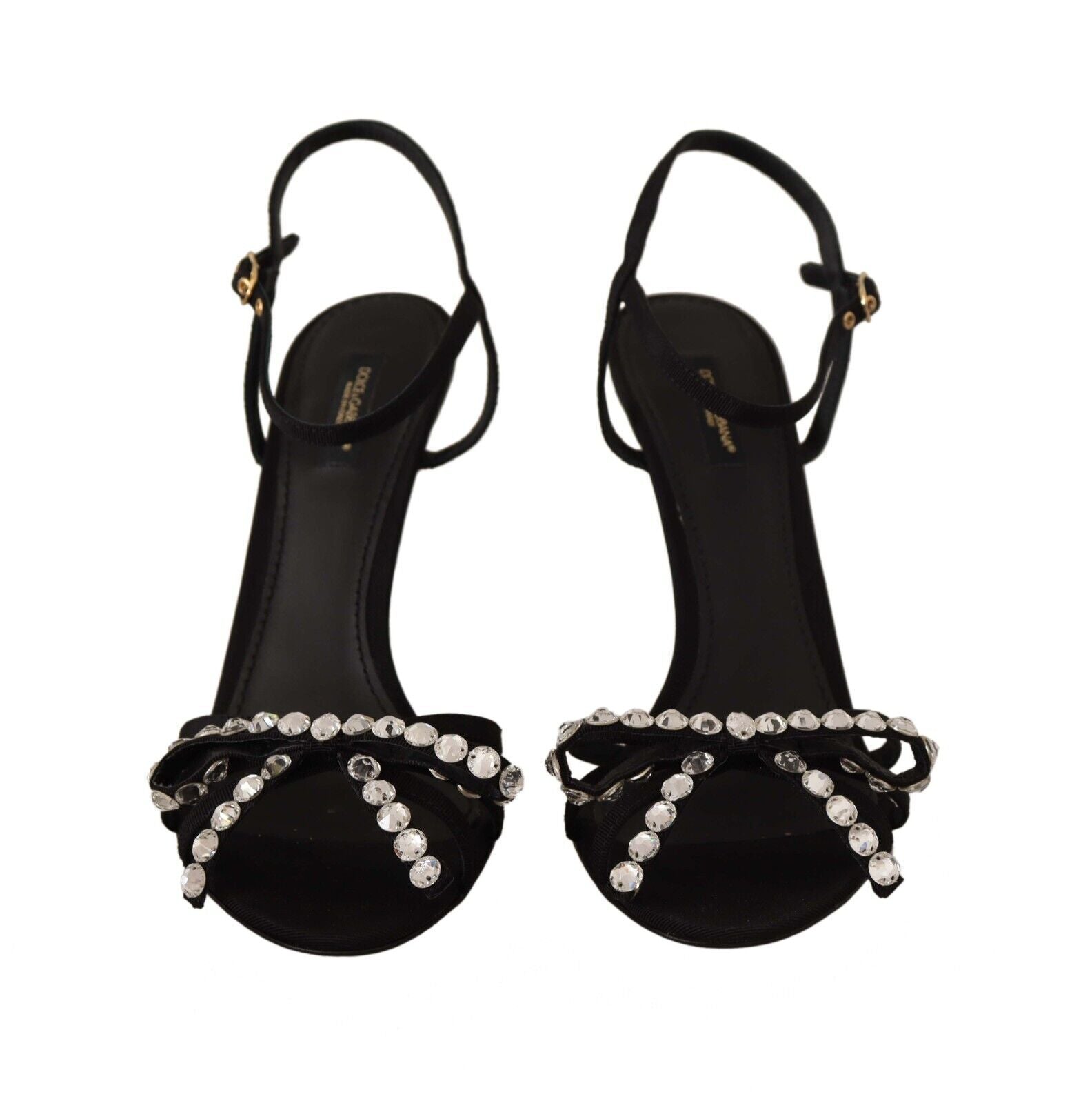 Sandales élégantes Dolce &amp; Gabbana en viscose noire avec bride à la cheville et cristaux