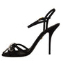 Sandales élégantes Dolce &amp; Gabbana en viscose noire avec bride à la cheville et cristaux