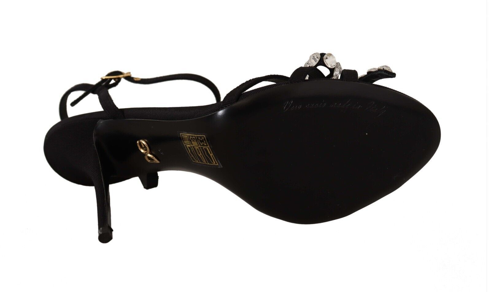 Sandales élégantes Dolce &amp; Gabbana en viscose noire avec bride à la cheville et cristaux