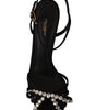 Sandales élégantes Dolce &amp; Gabbana en viscose noire avec bride à la cheville et cristaux