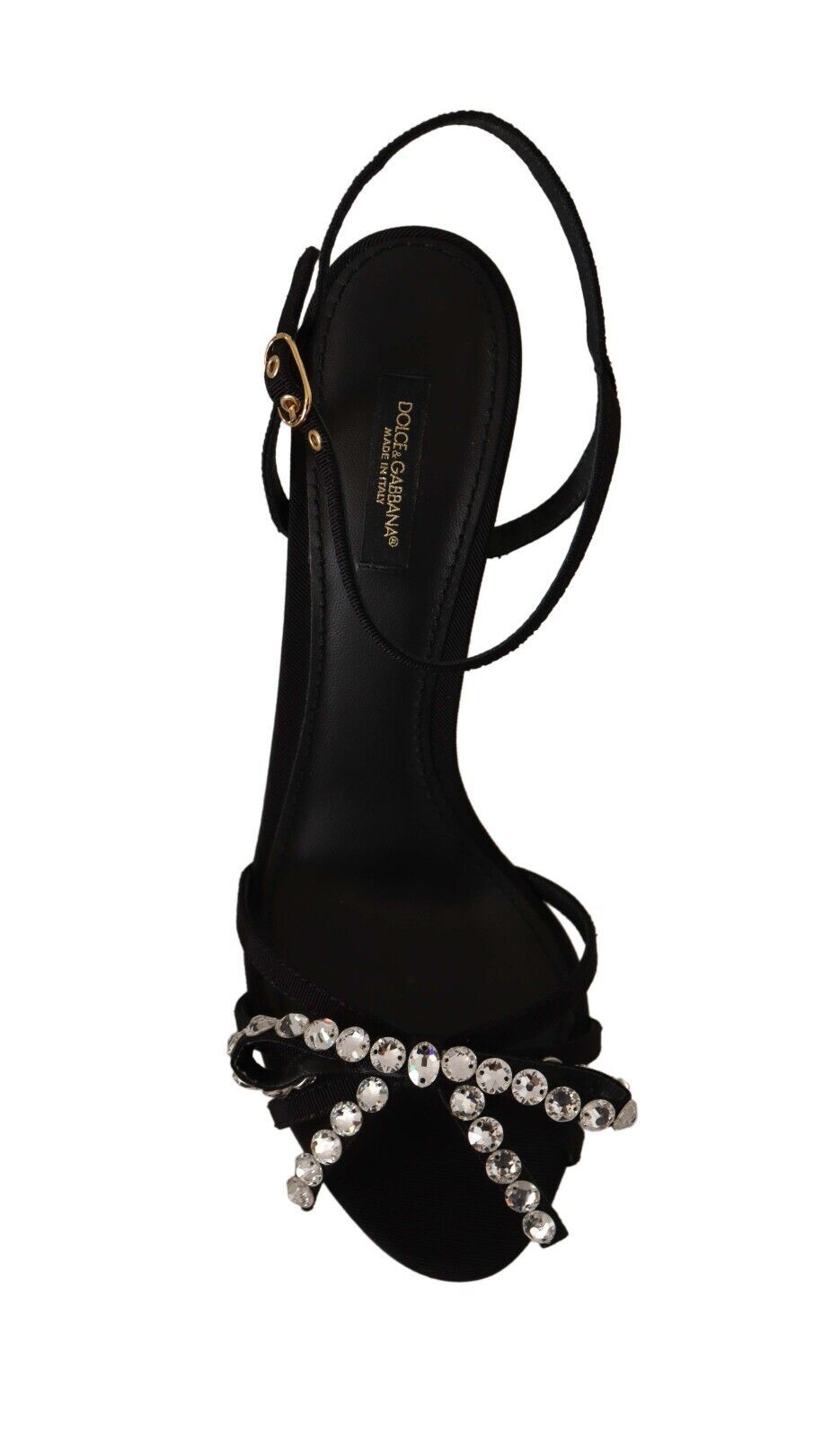 Sandales élégantes Dolce &amp; Gabbana en viscose noire avec bride à la cheville et cristaux