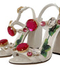 Dolce & Gabbana White Leather Crystal Keira Heels Sandals Shoes