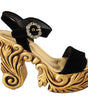 Dolce & Gabbana Black Gold Baroque Velvet Heels Crystal Shoes