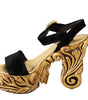 Dolce & Gabbana Black Gold Baroque Velvet Heels Crystal Shoes