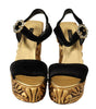 Dolce & Gabbana Black Gold Baroque Velvet Heels Crystal Shoes