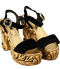 Dolce & Gabbana Black Gold Baroque Velvet Heels Crystal Shoes