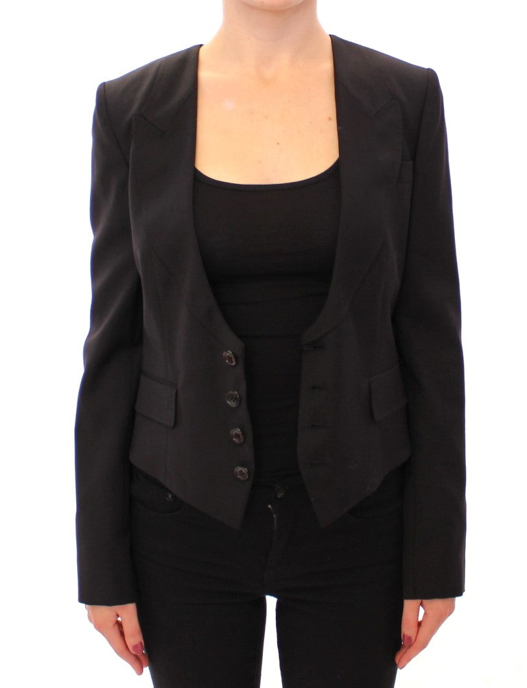 Blazer noir élégant en soie mélangée Dolce &amp; Gabbana avec détail foulard au dos
