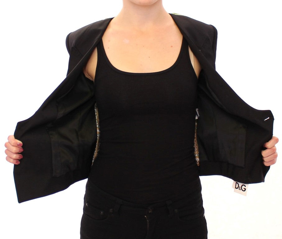 Blazer noir élégant en soie mélangée Dolce &amp; Gabbana avec détail foulard au dos