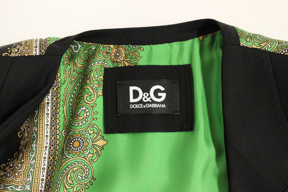 Blazer noir élégant en soie mélangée Dolce &amp; Gabbana avec détail foulard au dos