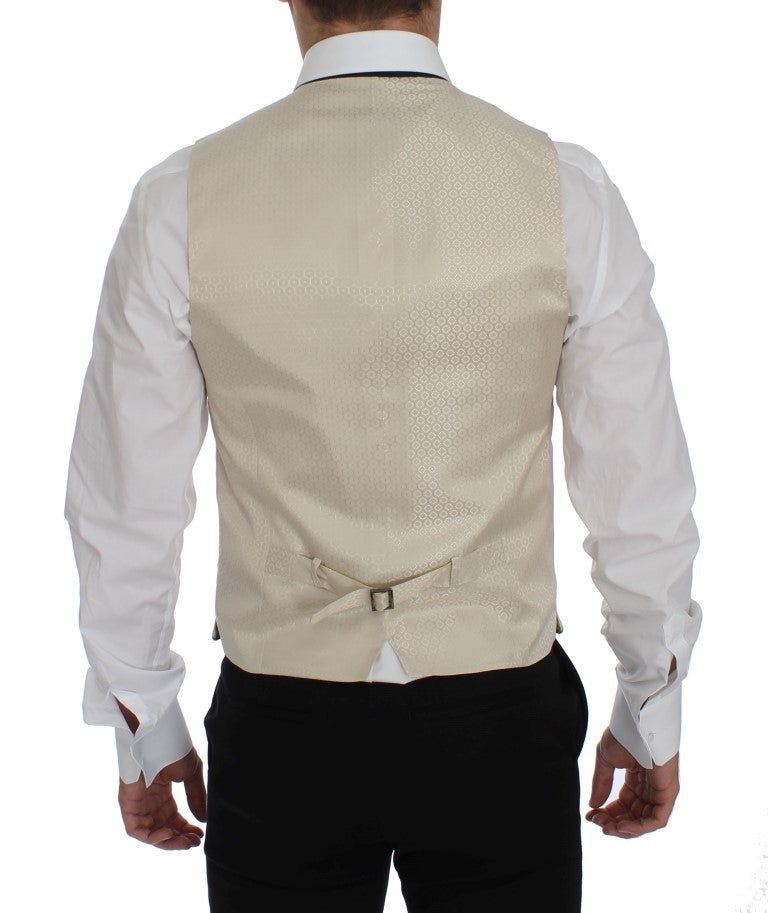 Dolce &amp; Gabbana Sophisticated Beige Polka Dotted Blazer &amp; Vest