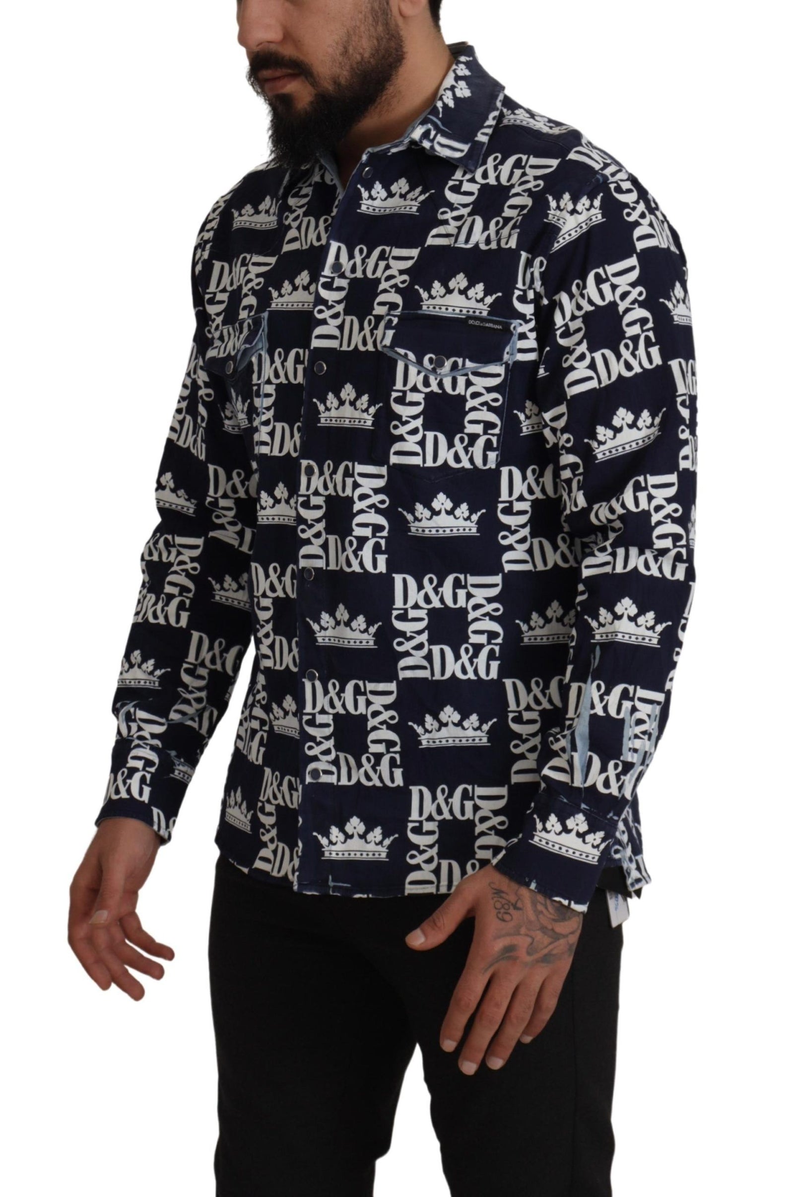 Chemise élégante coupe slim bleue à motif couronne Dolce &amp; Gabbana