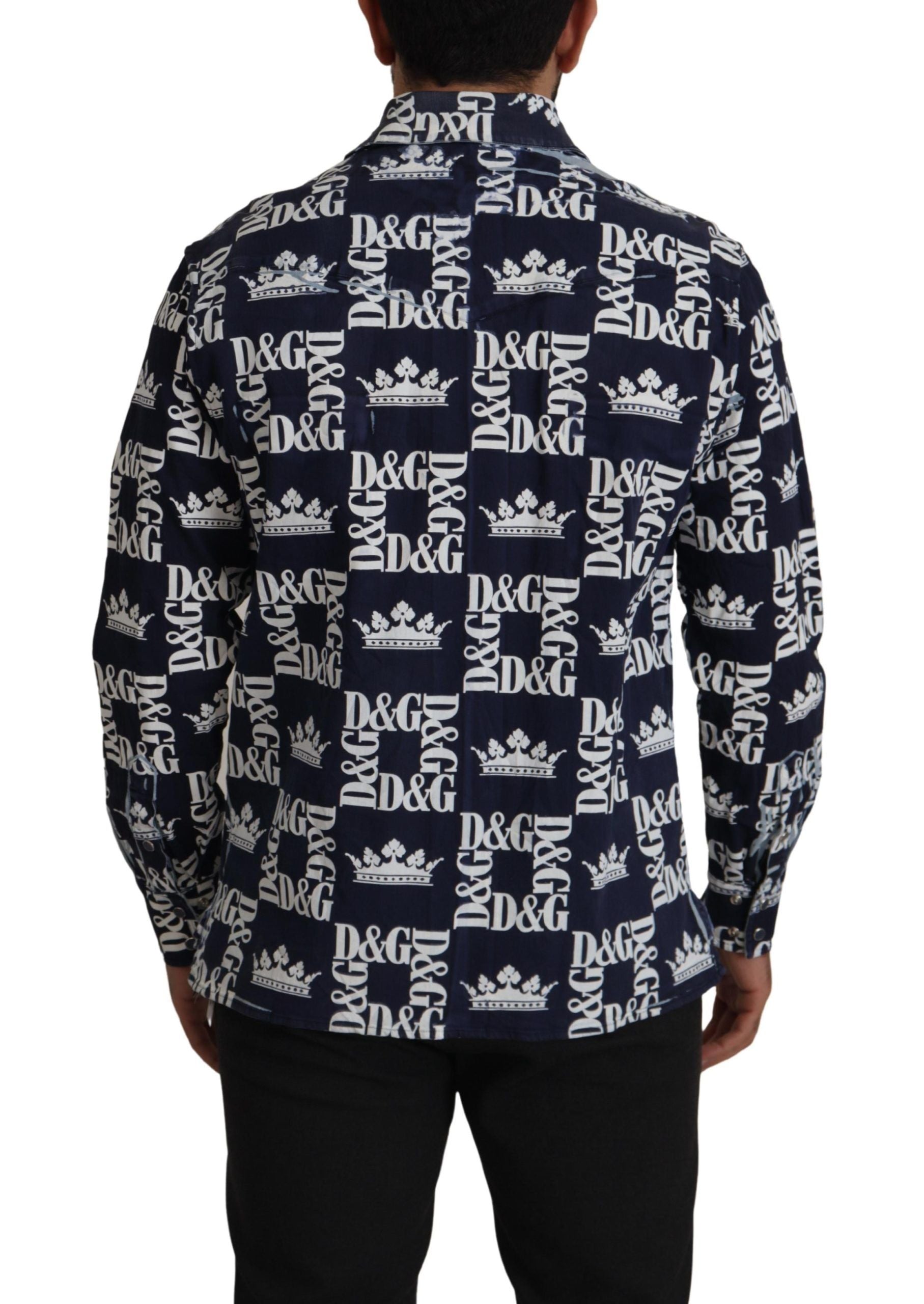 Chemise élégante coupe slim bleue à motif couronne Dolce &amp; Gabbana