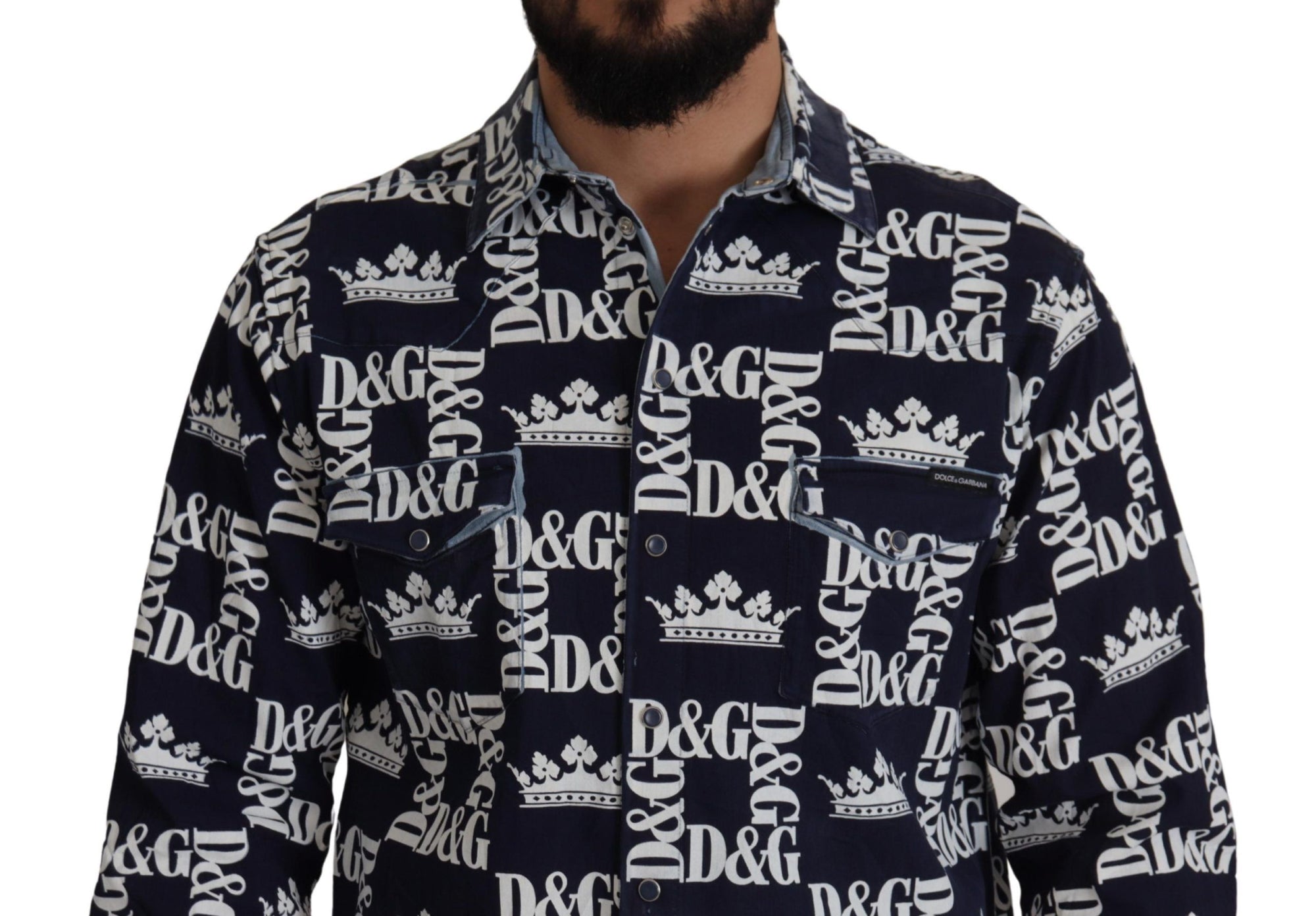 Chemise élégante coupe slim bleue à motif couronne Dolce &amp; Gabbana