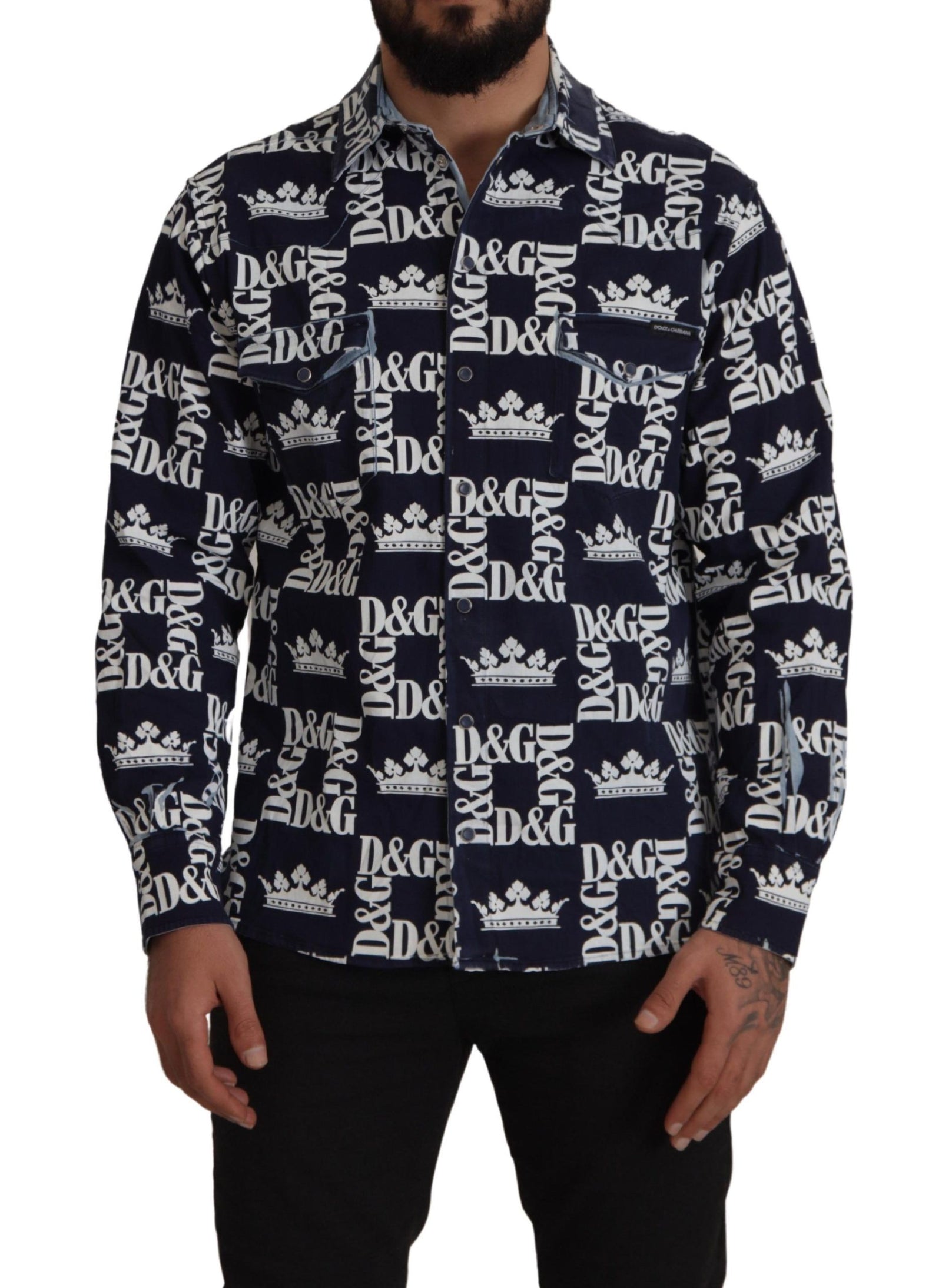 Chemise élégante coupe slim bleue à motif couronne Dolce &amp; Gabbana