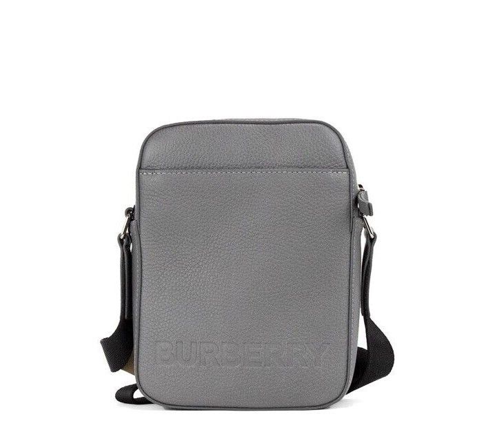 Petit sac à main bandoulière Burberry Thornton en cuir grainé gris avec logo en relief
