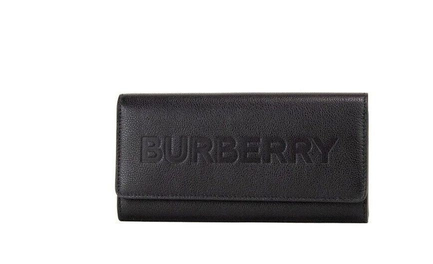 Portefeuille à rabat Burberry Porter en cuir grainé noir avec logo embossé