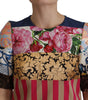 Dolce & Gabbana Multicolor Pachwork Floral Sheath Jaquard Mini Gown Dress