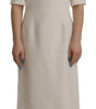 Dolce & Gabbana White Jaquard Midi Floral Sheath Brocade Dress