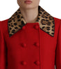 Dolce & Gabbana Red Leopard Wool Trenchcoat Jacket