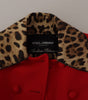 Dolce & Gabbana Red Leopard Wool Trenchcoat Jacket