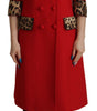 Dolce & Gabbana Red Leopard Wool Trenchcoat Jacket