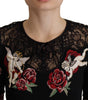 Dolce & Gabbana Black Lace Angel Roses Cardigan Sweater