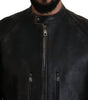 Dolce & Gabbana Black Leather Zipper Biker Coat Jacket