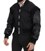 Dolce & Gabbana Black Nylon Crystals Coat Buttons Jacket