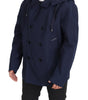 Dolce & Gabbana Blue Hooded Double Breasted Coat Jacket