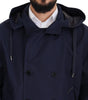 Dolce & Gabbana Blue Hooded Double Breasted Coat Jacket