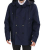 Dolce & Gabbana Blue Hooded Double Breasted Coat Jacket