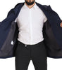 Dolce & Gabbana Blue Hooded Double Breasted Coat Jacket
