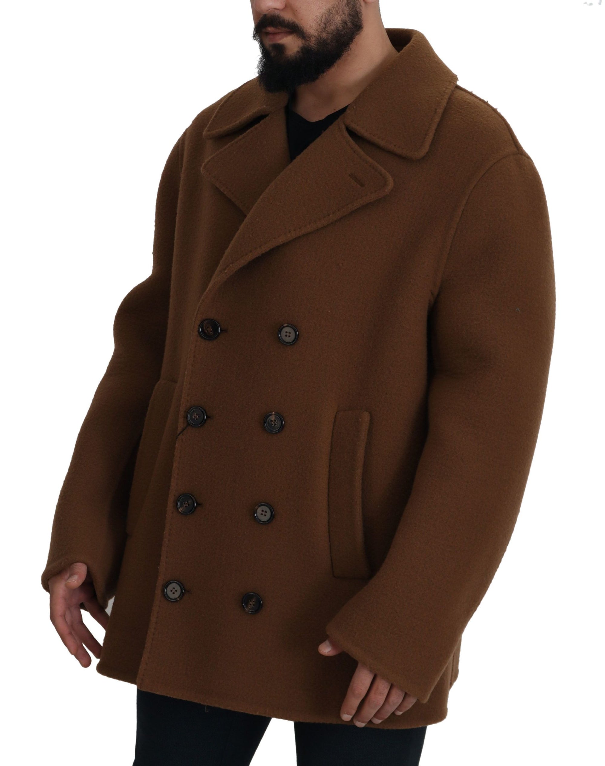 Dolce & Gabbana Brown Nylon Double Breasted Coat Jacket