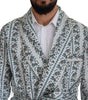 Dolce & Gabbana Blue Floral Cotton Robe Coat Jacket