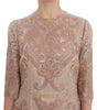 Dolce & Gabbana Pink Silk Lace Ricamo Shift Gown Dress