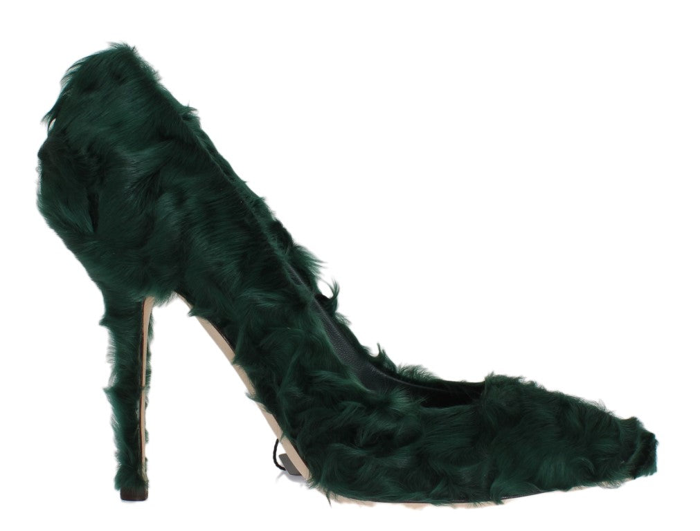 Escarpins élégants en cuir et fourrure verts Xiangao de Dolce &amp; Gabbana