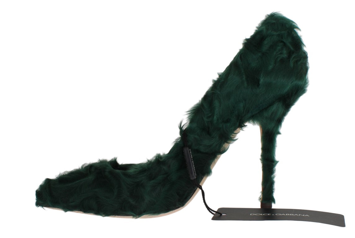 Escarpins élégants en cuir et fourrure verts Xiangao de Dolce &amp; Gabbana