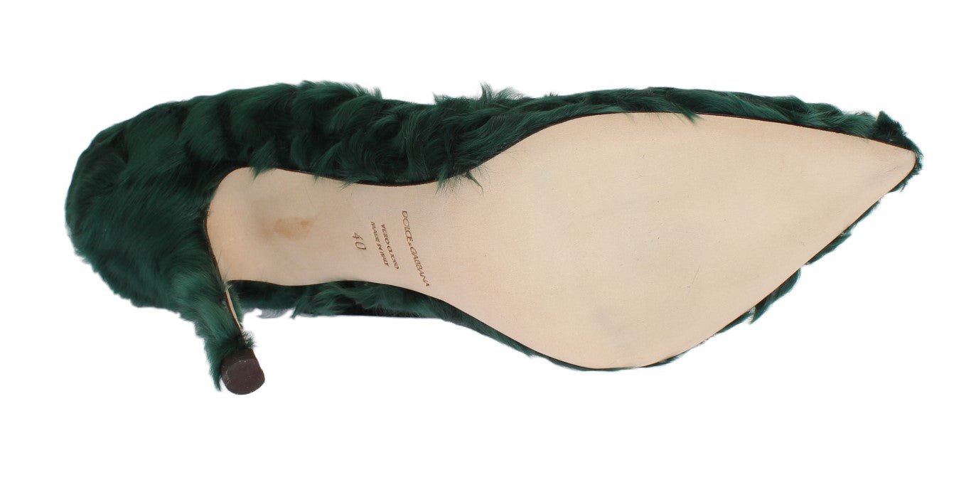 Escarpins élégants en cuir et fourrure verts Xiangao de Dolce &amp; Gabbana