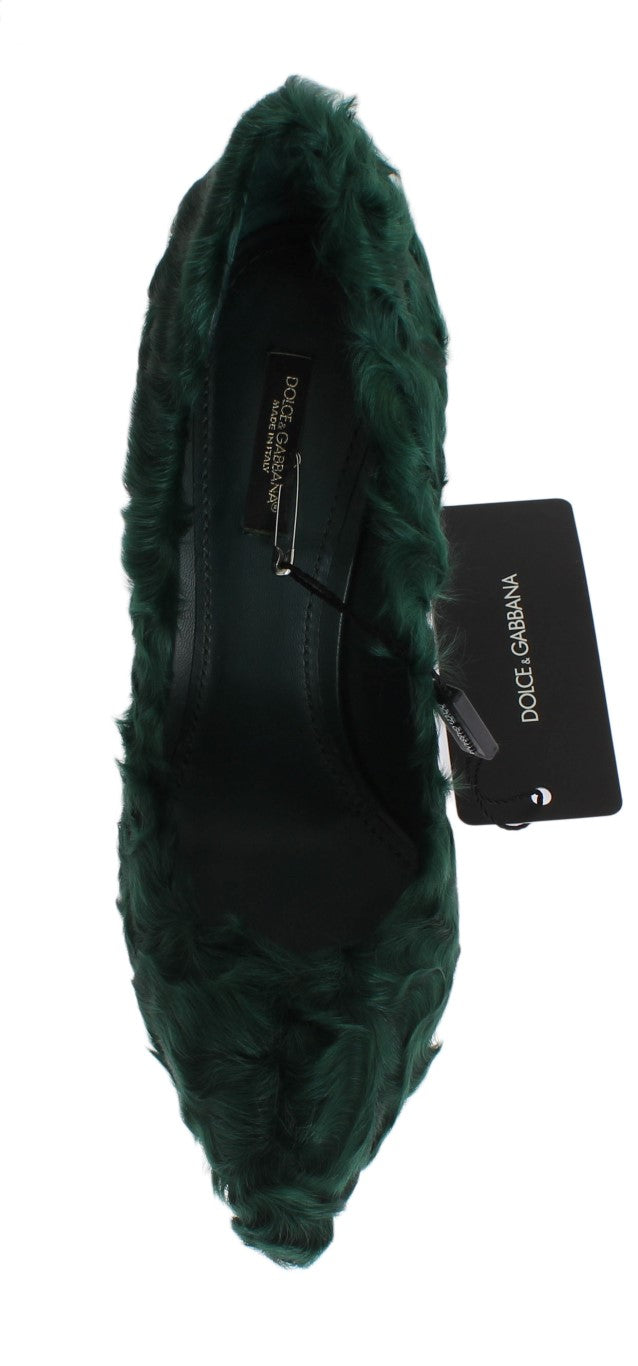 Escarpins élégants en cuir et fourrure verts Xiangao de Dolce &amp; Gabbana