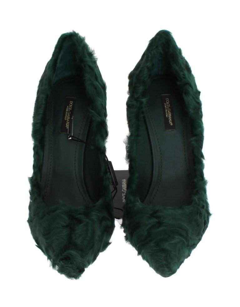 Escarpins élégants en cuir et fourrure verts Xiangao de Dolce &amp; Gabbana