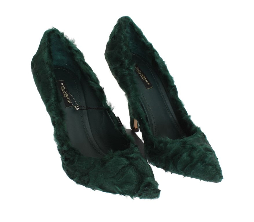 Escarpins élégants en cuir et fourrure verts Xiangao de Dolce &amp; Gabbana
